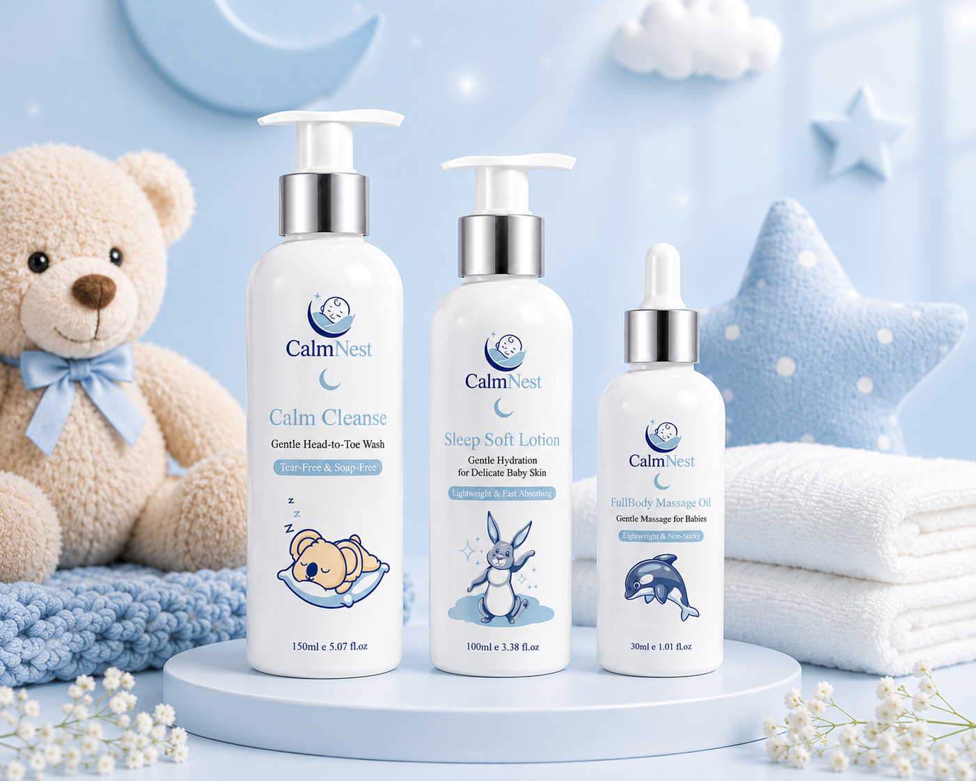 CalmNest Sleep Routine Bundle – Complete 3-Step Baby Bedtime Care Set | Perfect Baby Gift