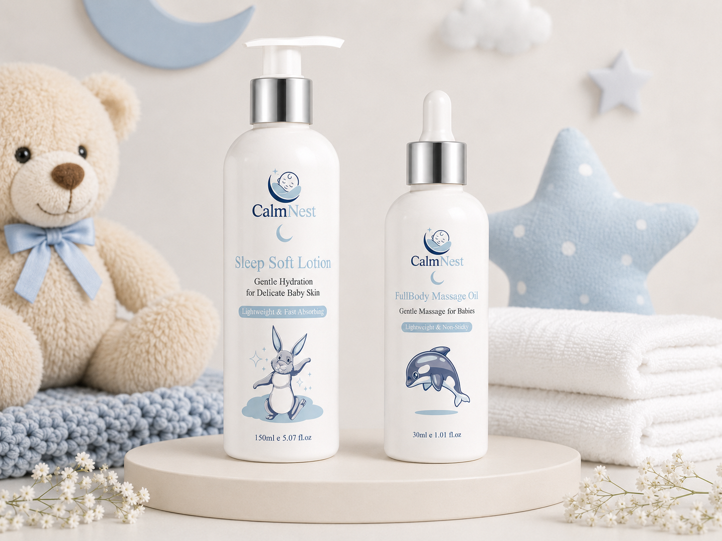 CalmNest Sleep & Relax Bundle – Baby Lotion + Massage Oil Set