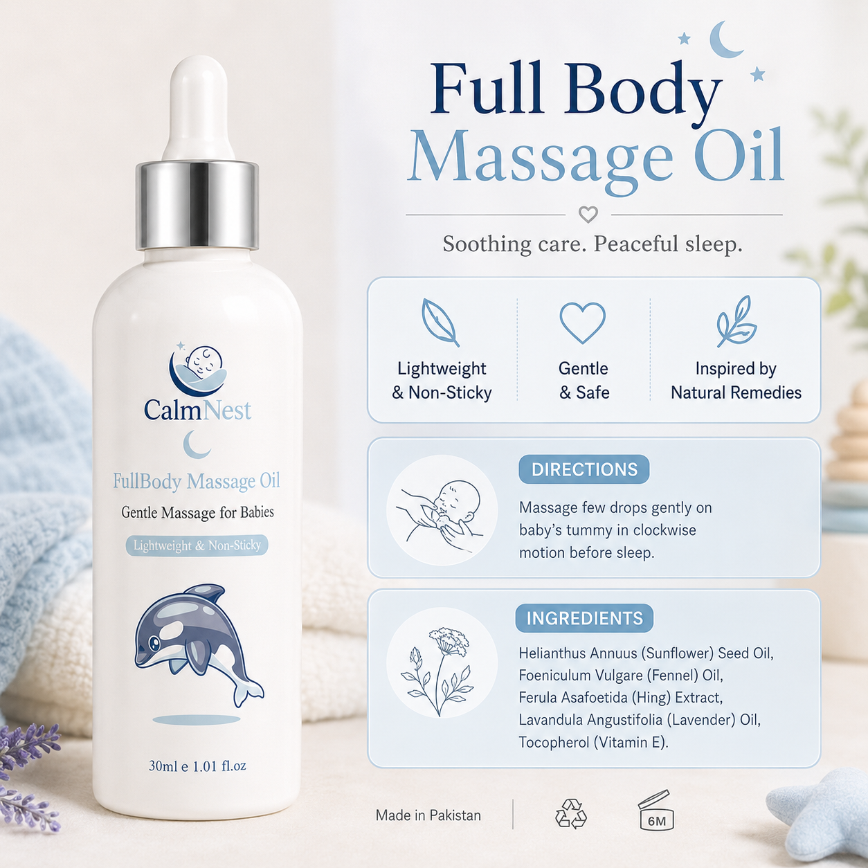 CalmNest Full Body Massage Oil – Gentle Baby Massage Oil | 30ml